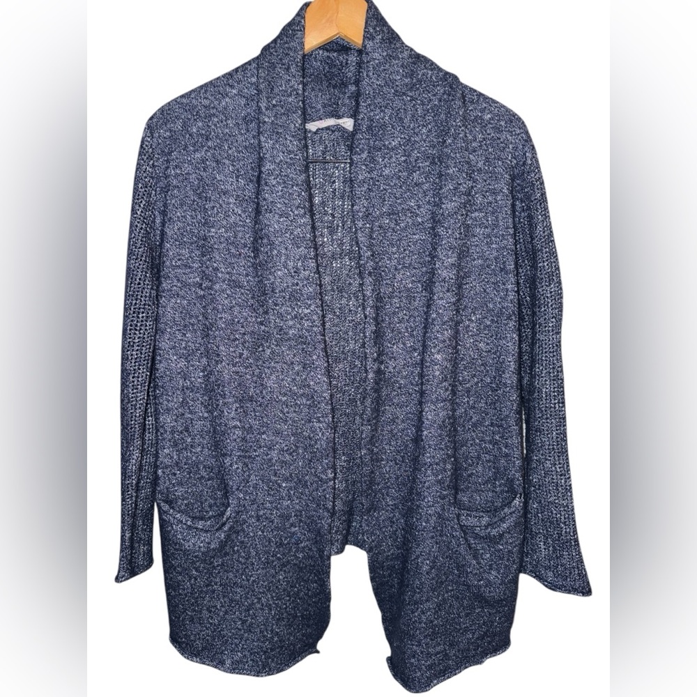 Athleta open front cardigan sweater blue cashmere linen blend sz Medium